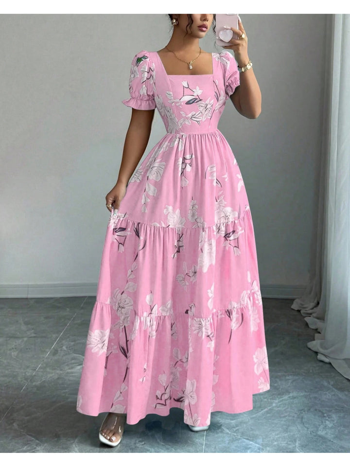 2026 New Arrival Fashionable Elegant Square- Neck Floral Print Dress