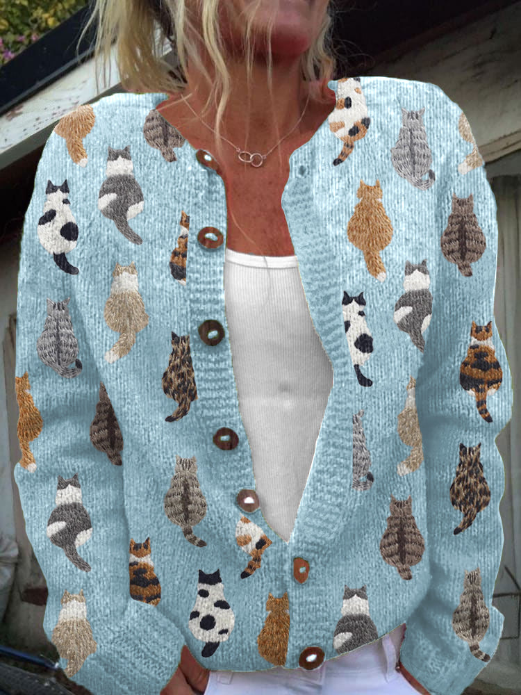 Charlotte™ | Cardigan con Stampa di Gatti Accogliente
