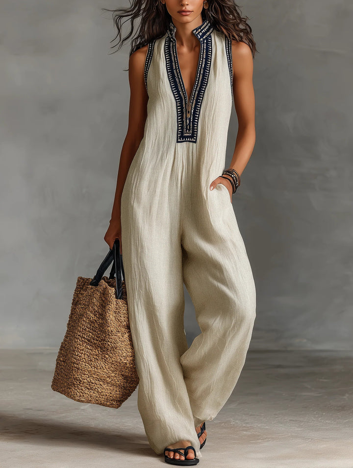 Jumpsuit senza maniche con zip e colletto minimalista