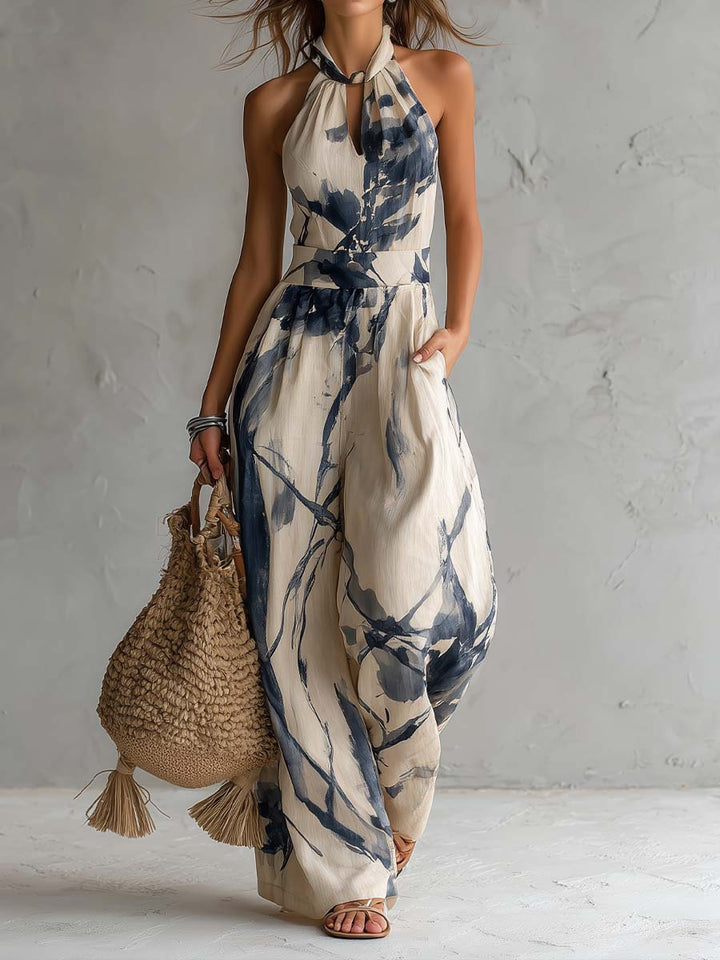 Tuta Ampia con Stampa A Inchiostro e Scollo Halter con Tasche