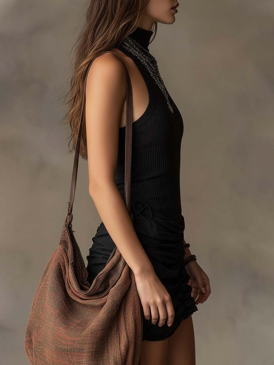 Abito Mini Arricciato a Coste Bohemien con Halter