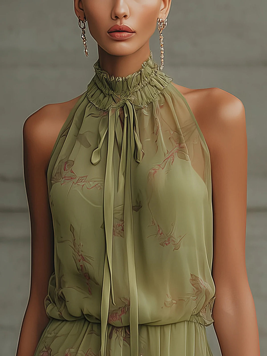 Abito Mini in Chiffon Verde con Vita a Nastro