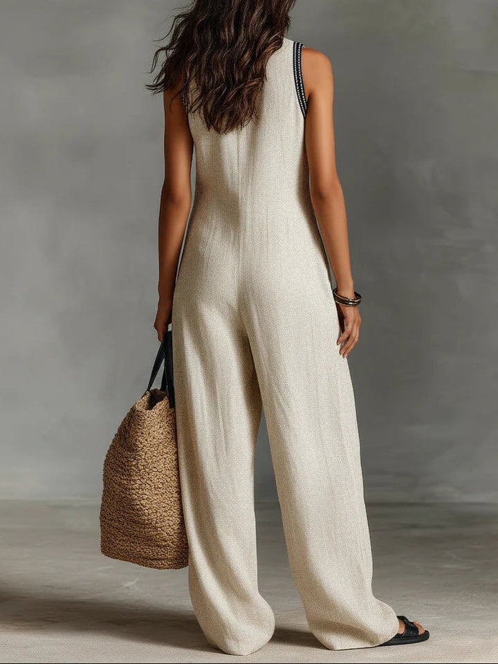 Jumpsuit senza maniche con zip e colletto minimalista