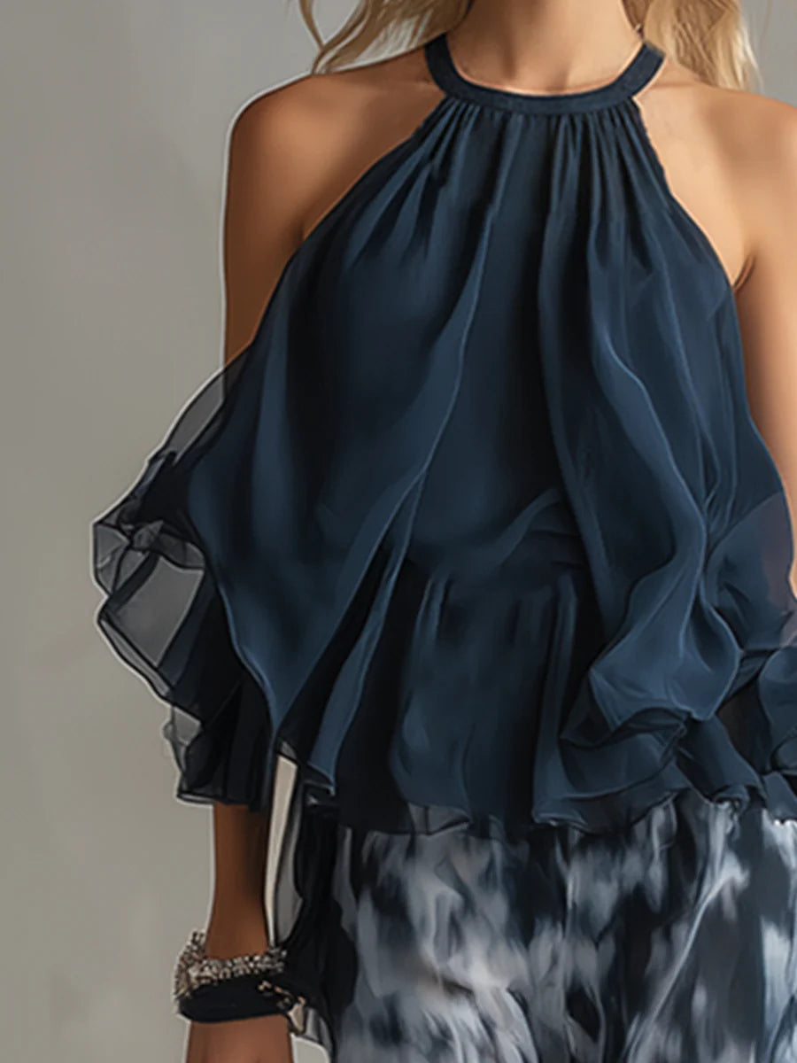 Set Top Halter e Pantaloni a Gamba Larga Stampati