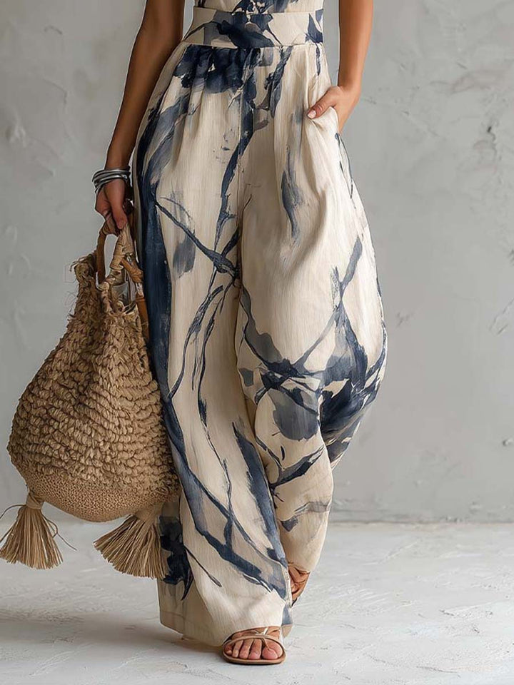 Tuta Ampia con Stampa A Inchiostro e Scollo Halter con Tasche