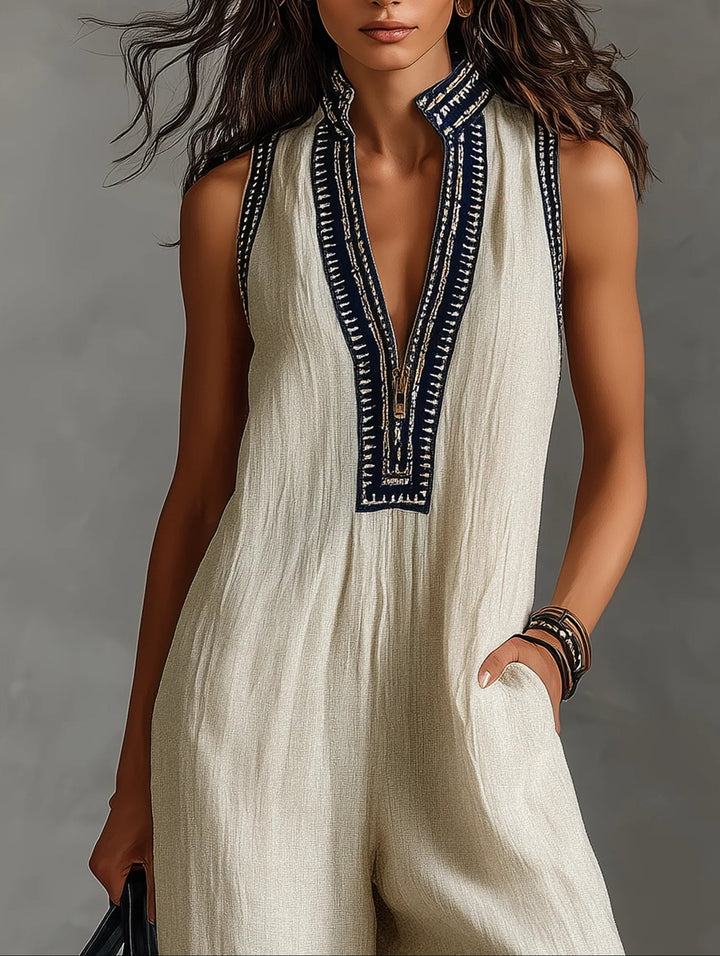Jumpsuit senza maniche con zip e colletto minimalista