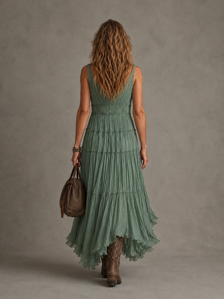 Ava | Abito Maxi con Scollatura a V Arricciata