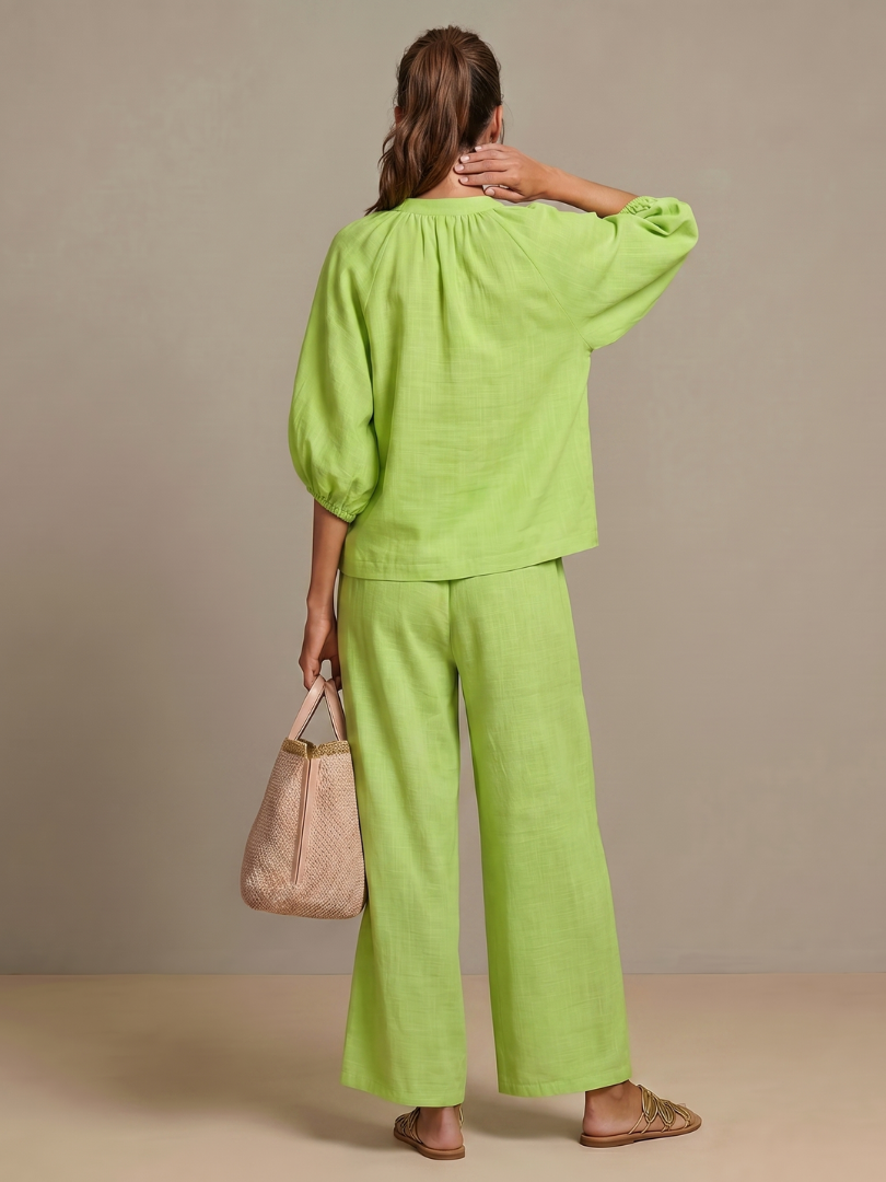 Natalia | Top Blouson con Zip e Pantaloni a Gamba Larga