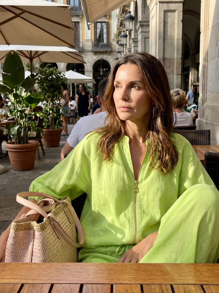 Natalia | Top Blouson con Zip e Pantaloni a Gamba Larga