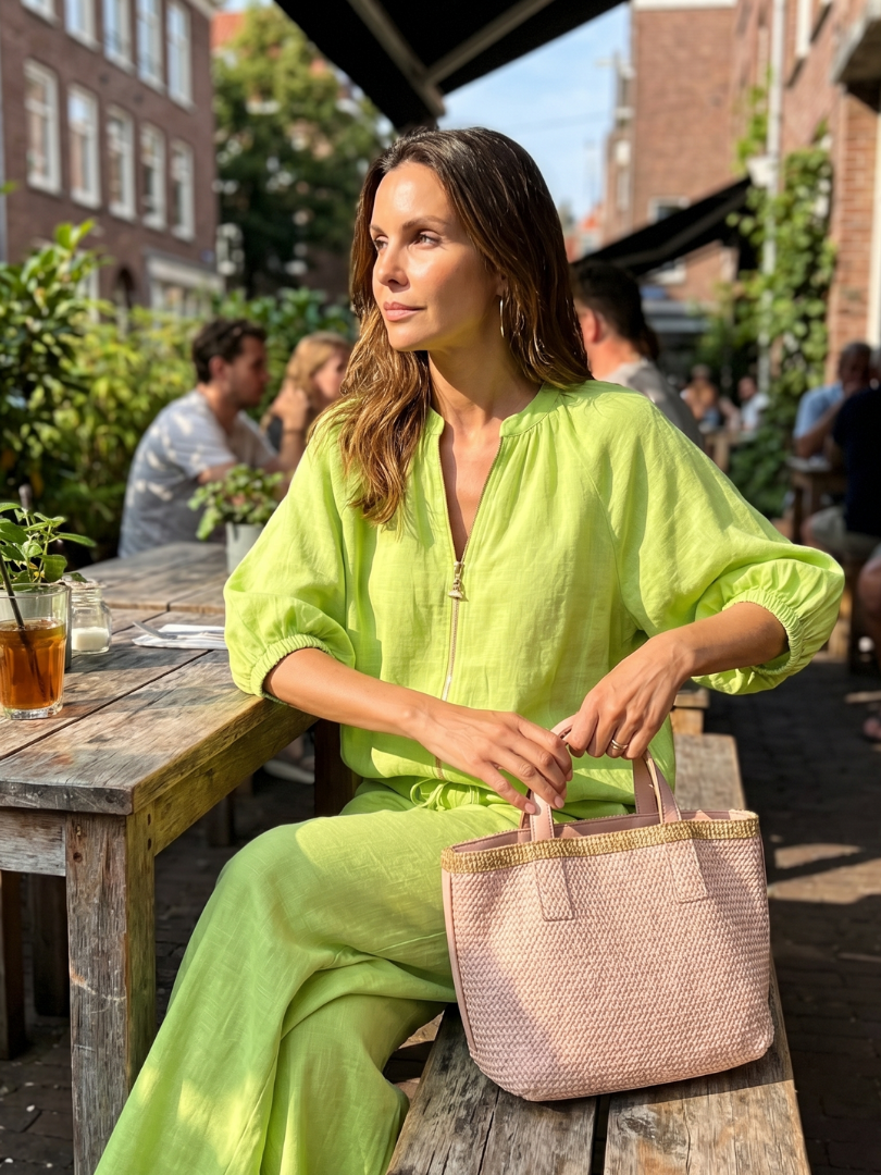 Natalia | Top Blouson con Zip e Pantaloni a Gamba Larga