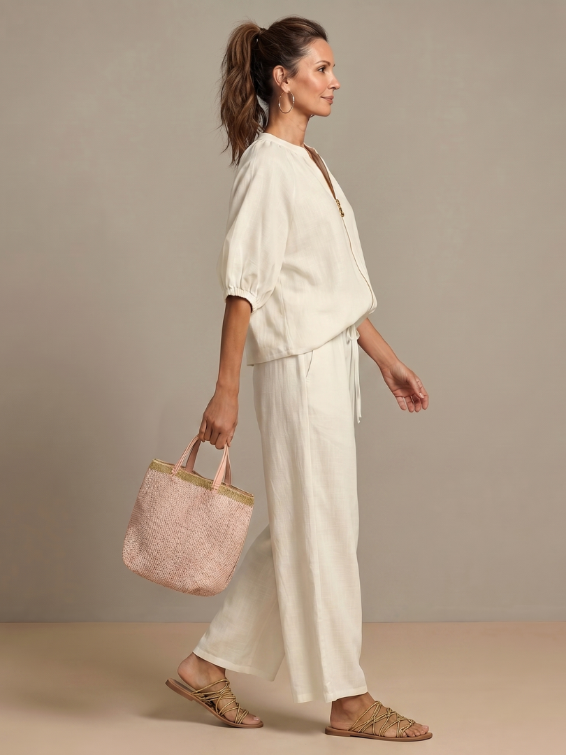 Natalia | Top Blouson con Zip e Pantaloni a Gamba Larga