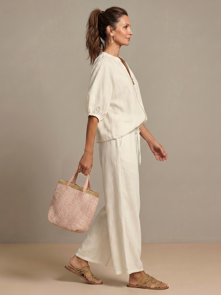 Natalia | Top Blouson con Zip e Pantaloni a Gamba Larga