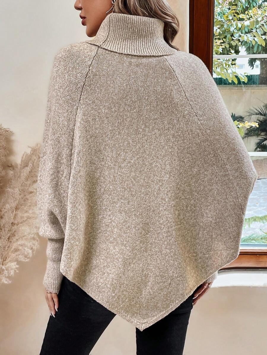 Alexis | Maglione Poncho con Collo Alto e Maniche a Pipistrello, Pullover a Maglia Cable Asimmetrico