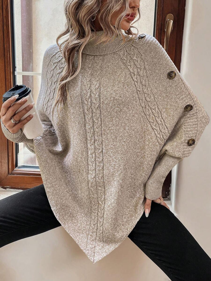 Alexis | Maglione Poncho con Collo Alto e Maniche a Pipistrello, Pullover a Maglia Cable Asimmetrico