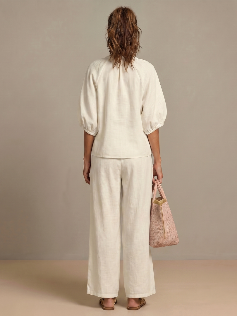 Natalia | Top Blouson con Zip e Pantaloni a Gamba Larga