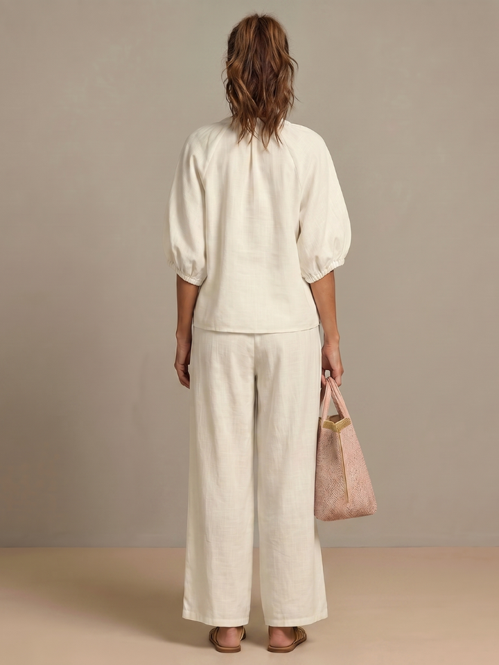Natalia | Top Blouson con Zip e Pantaloni a Gamba Larga