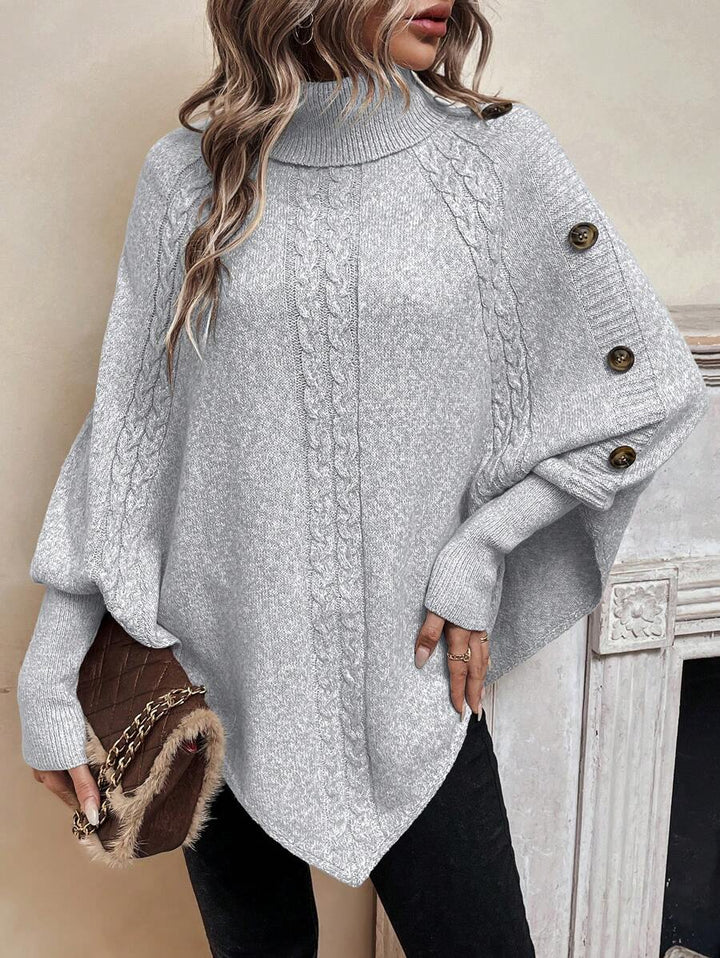 Alexis | Maglione Poncho con Collo Alto e Maniche a Pipistrello, Pullover a Maglia Cable Asimmetrico