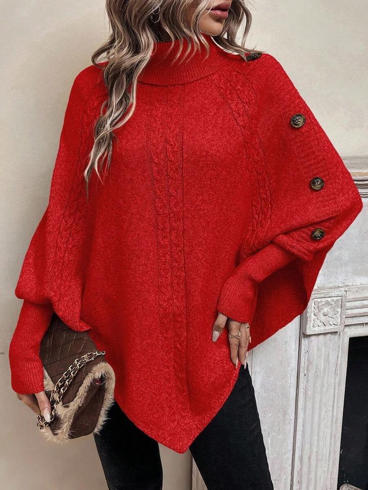 Alexis | Maglione Poncho con Collo Alto e Maniche a Pipistrello, Pullover a Maglia Cable Asimmetrico