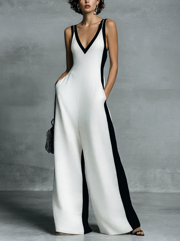 Victoire - Tuta Donna in Cotone Lino Nero e Bianco