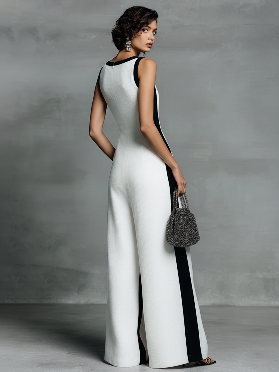 Victoire - Tuta Donna in Cotone Lino Nero e Bianco
