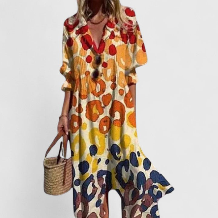 Vanessa | Vestito chemisier lungo stampato con maniche a tre quarti