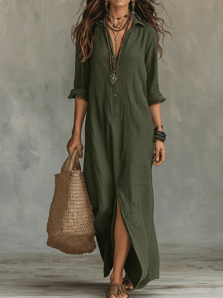 Alessia - Maxi Dress Nero Morbido con Bottoni