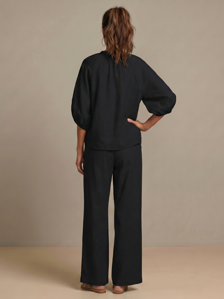 Natalia | Top Blouson con Zip e Pantaloni a Gamba Larga