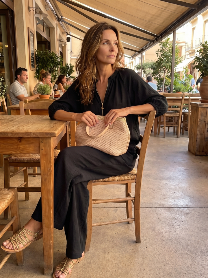 Natalia | Top Blouson con Zip e Pantaloni a Gamba Larga
