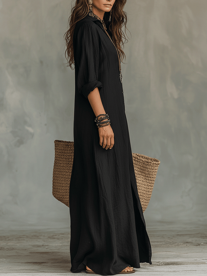 Abito Maxi Bohemien con Bottoni Neri