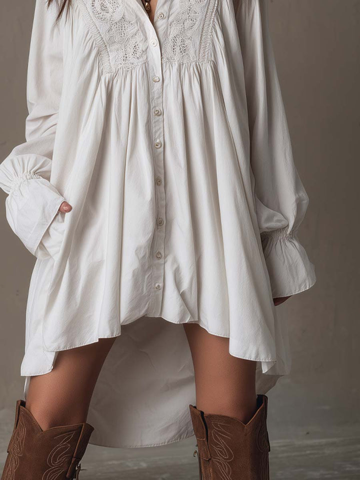Lucia | Abito Camicia con Dettagli in Pizzo