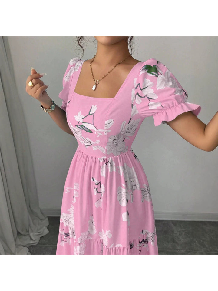 2026 New Arrival Fashionable Elegant Square- Neck Floral Print Dress