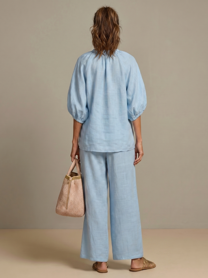 Natalia | Top Blouson con Zip e Pantaloni a Gamba Larga