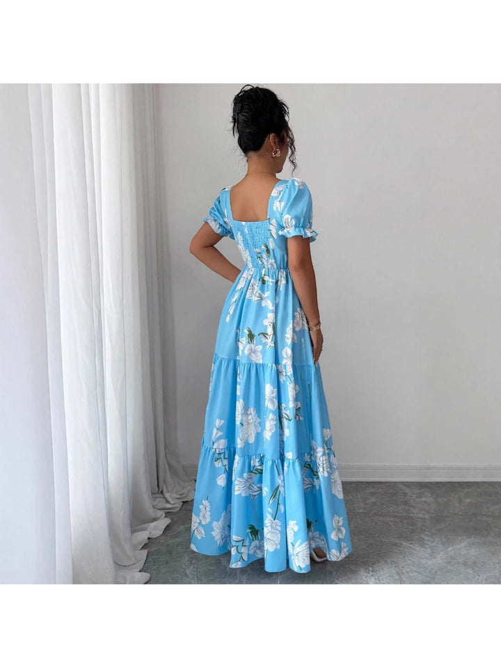 2026 New Arrival Fashionable Elegant Square- Neck Floral Print Dress