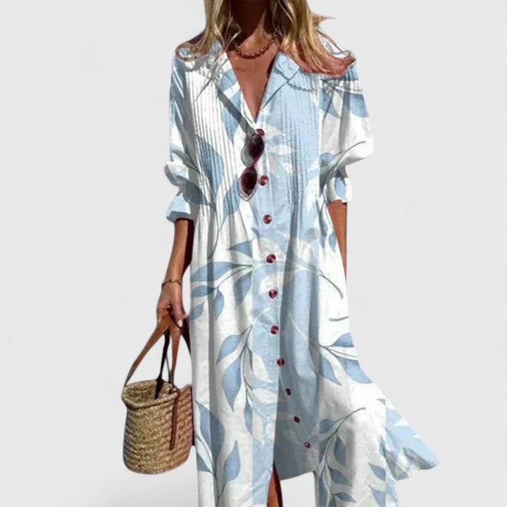 Vanessa | Vestito chemisier lungo stampato con maniche a tre quarti