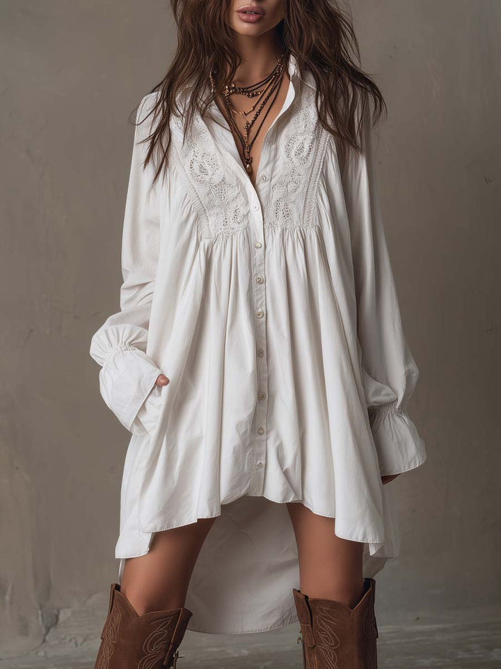 Lucia | Abito Camicia con Dettagli in Pizzo