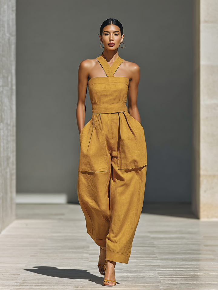 Gabrielle - Tuta in Lino Giallo Senape