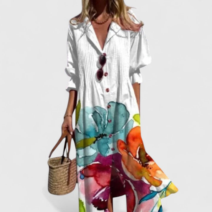 Vanessa | Vestito chemisier lungo stampato con maniche a tre quarti