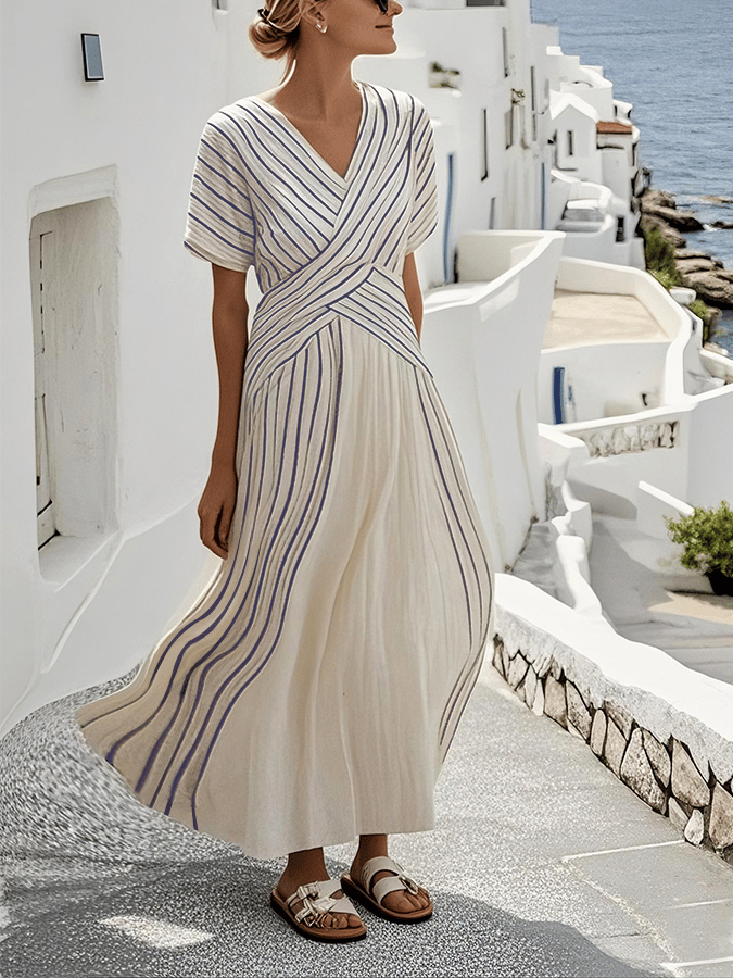 Sabrinah™ Abito maxi a righe elegante e morbido