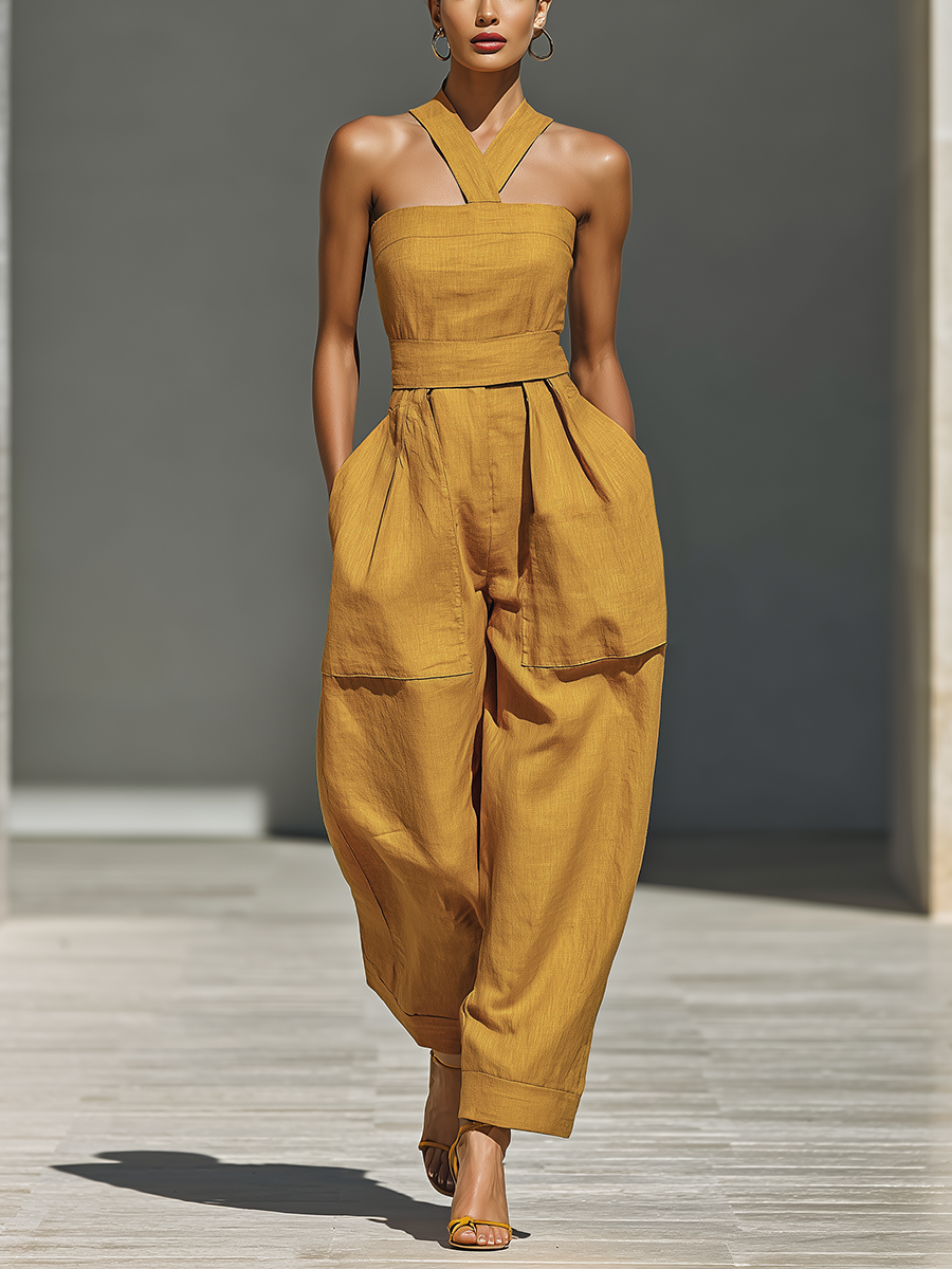 Gabrielle - Tuta in Lino Giallo Senape