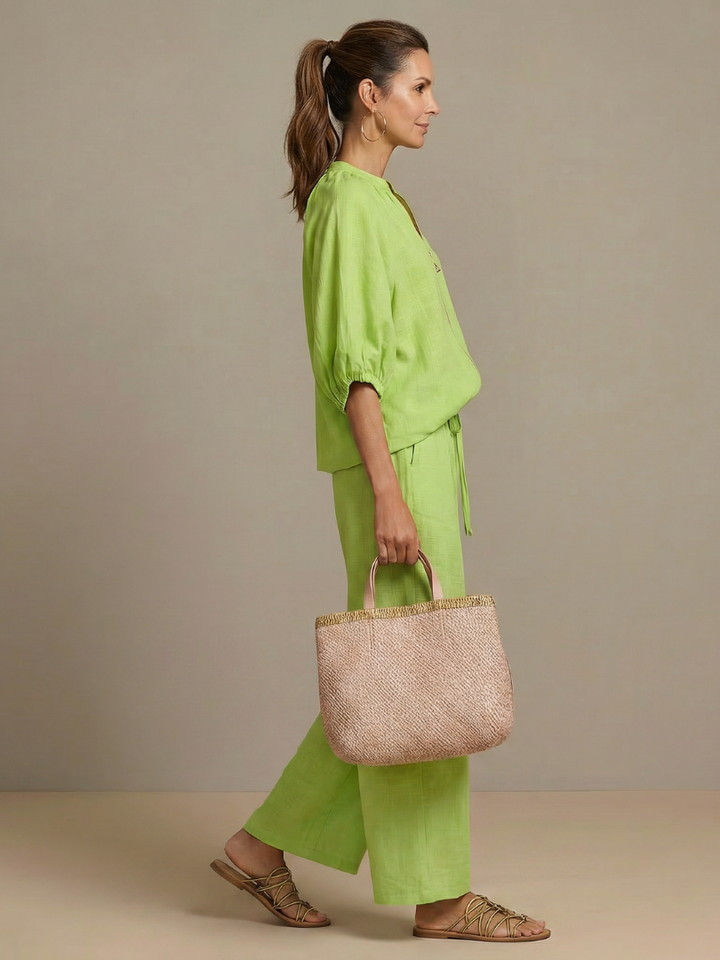 Natalia | Top Blouson con Zip e Pantaloni a Gamba Larga