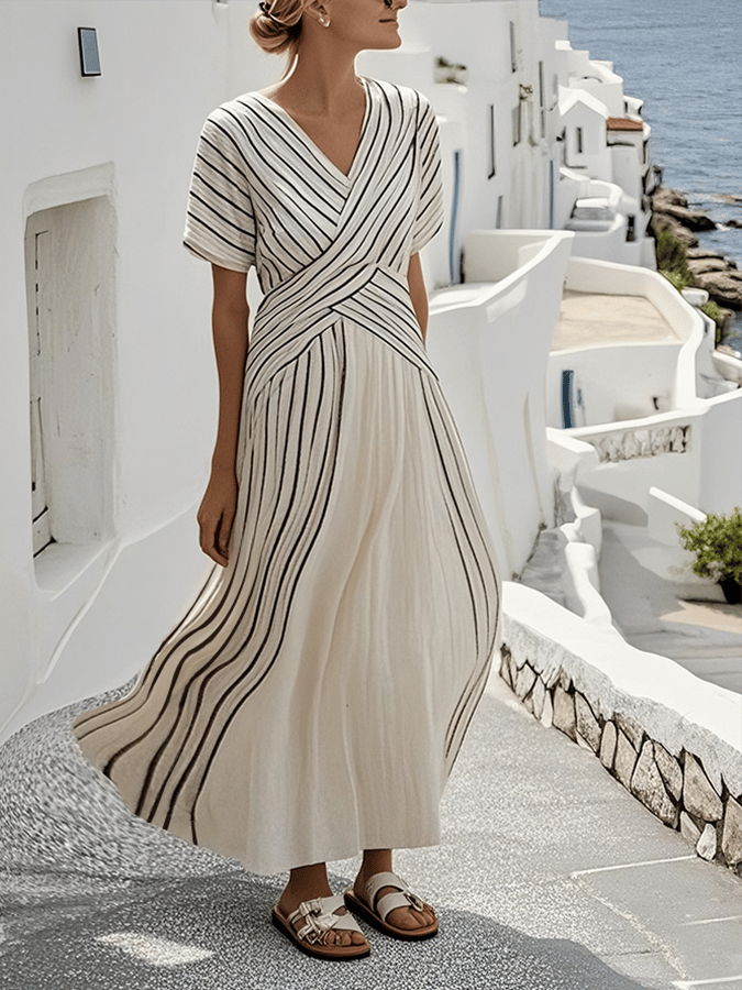 Sabrinah™ Abito maxi a righe elegante e morbido