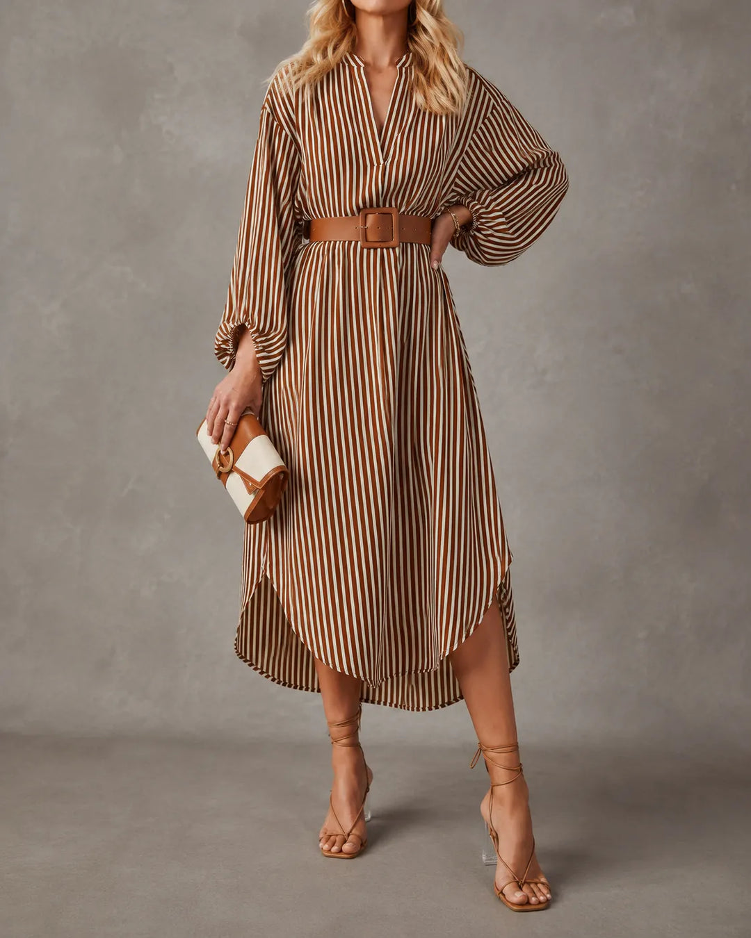 Selene | Vestito chemisier midi a righe con cintura
