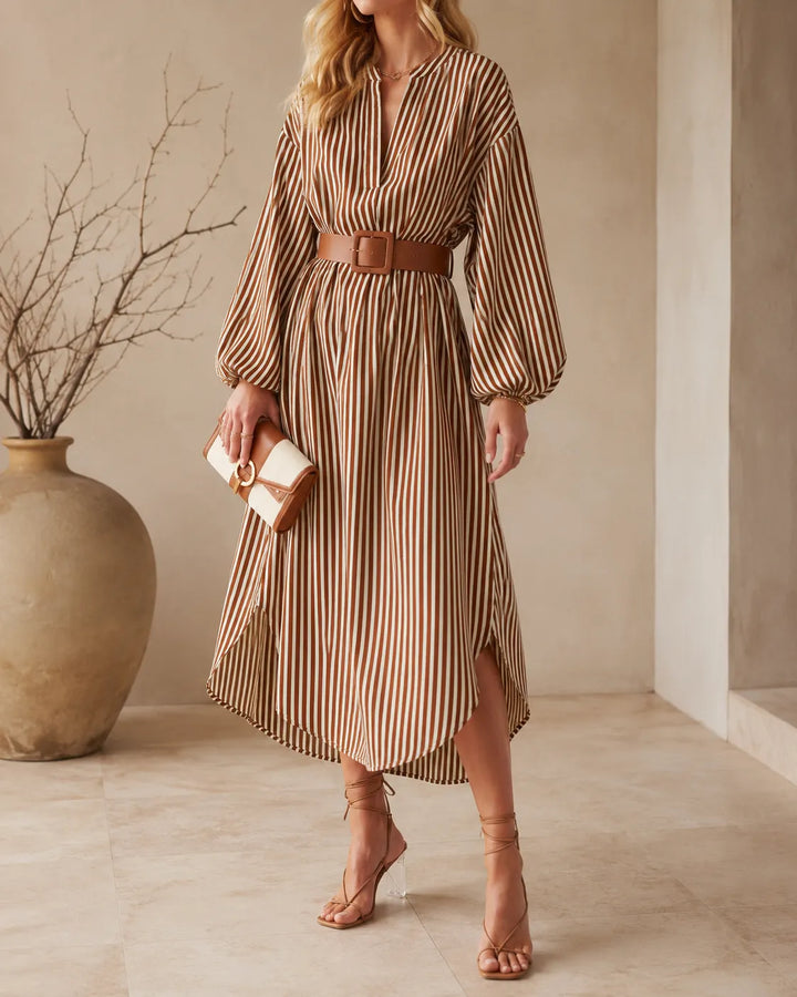Selene | Vestito chemisier midi a righe con cintura