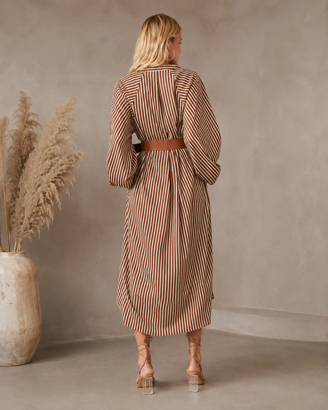 Selene | Vestito chemisier midi a righe con cintura