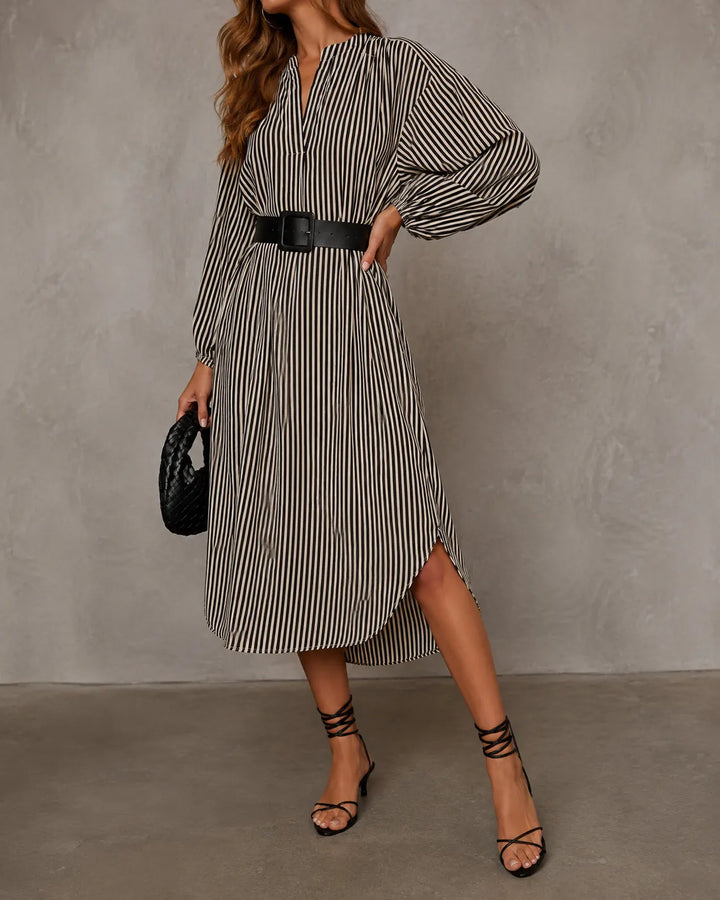 Selene | Vestito chemisier midi a righe con cintura