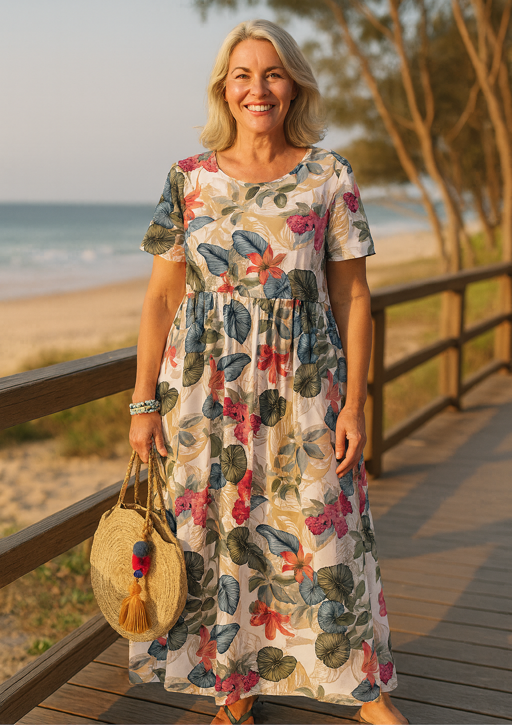 Lovi | Midi con Maniche Fluttuanti a Fiori