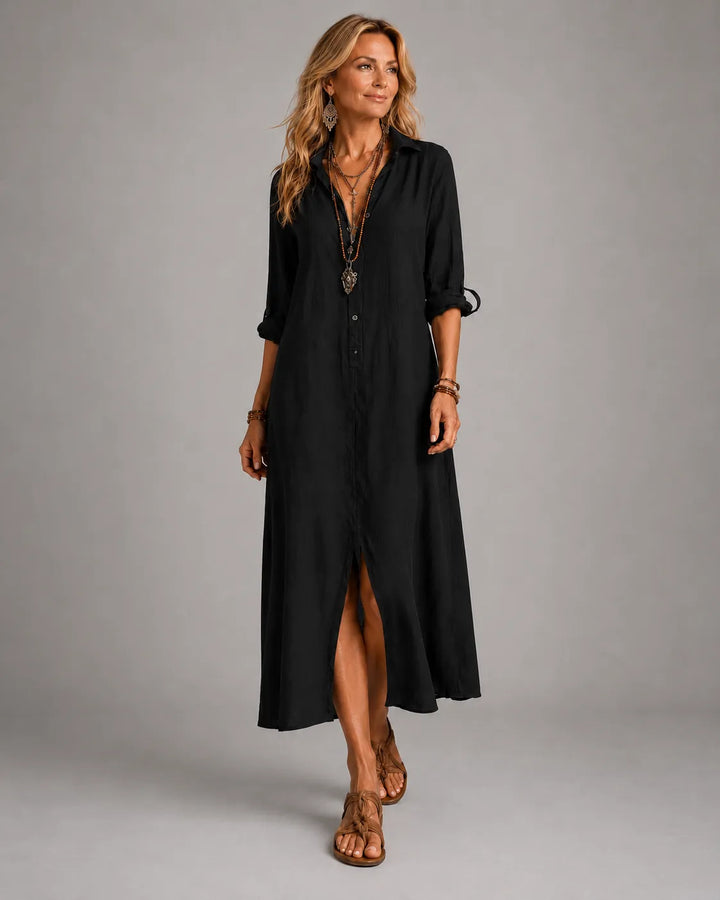 Abito Maxi Bohemien con Bottoni Neri