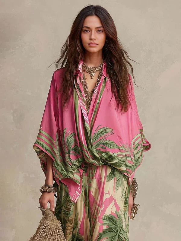 Set Kimono Due Pezzi con Stampa Palma Senza Sforzo