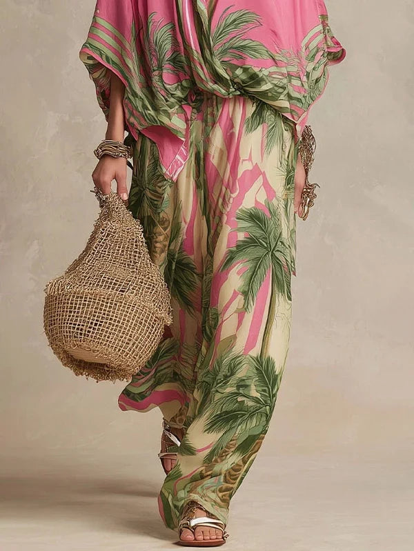 Set Kimono Due Pezzi con Stampa Palma Senza Sforzo