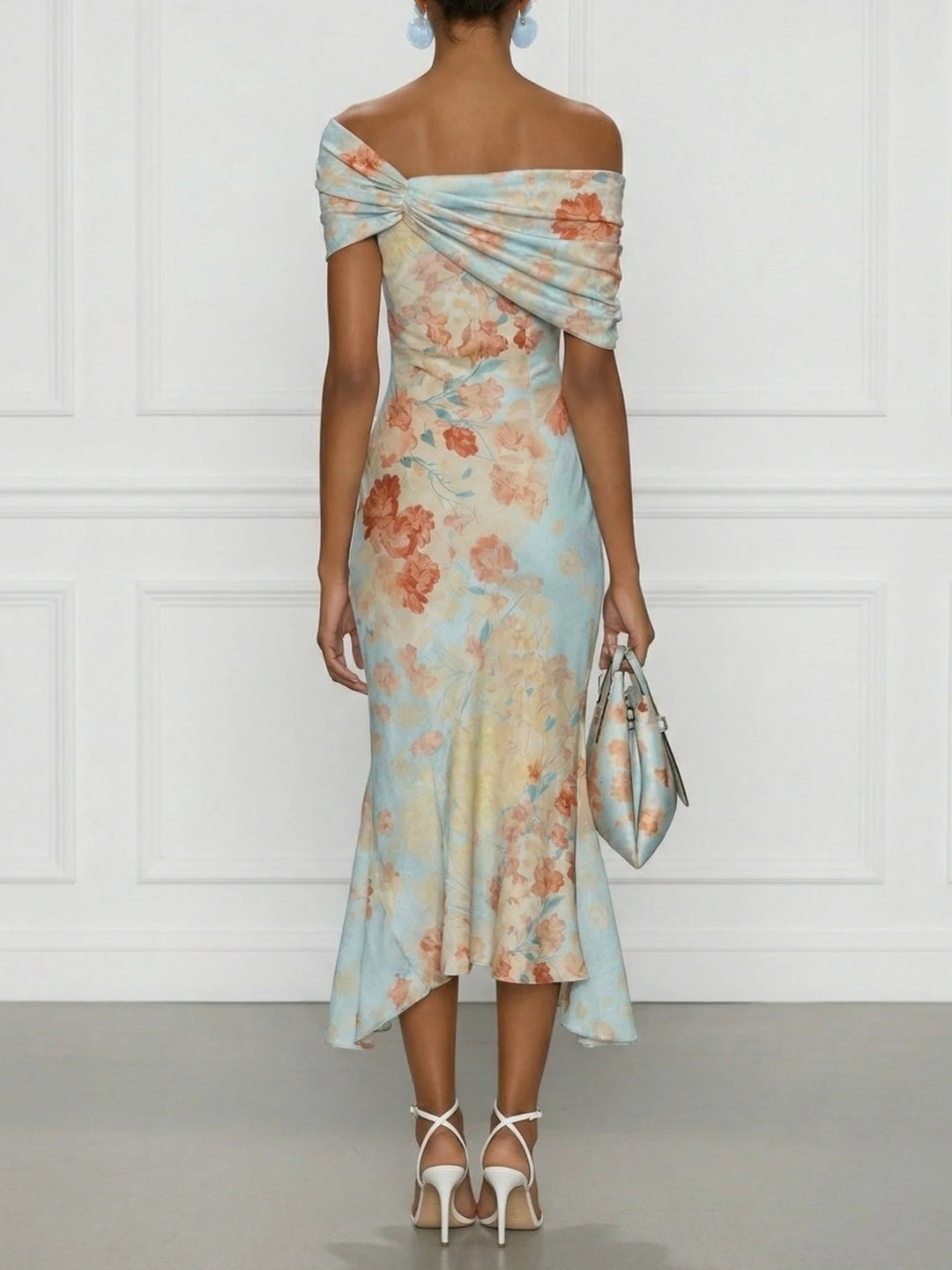 Abito Midi Mermaids Senza Maniche a Fiori Blu